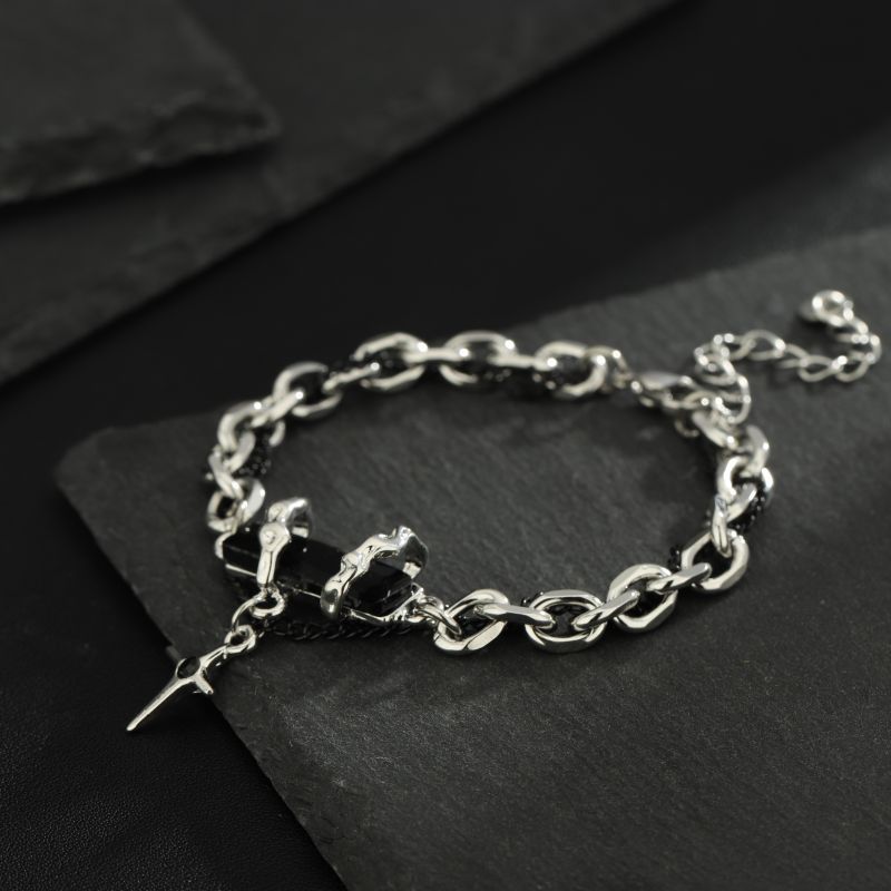 Black Diamond-Style Stone-Accented Titanium Steel Bracelet