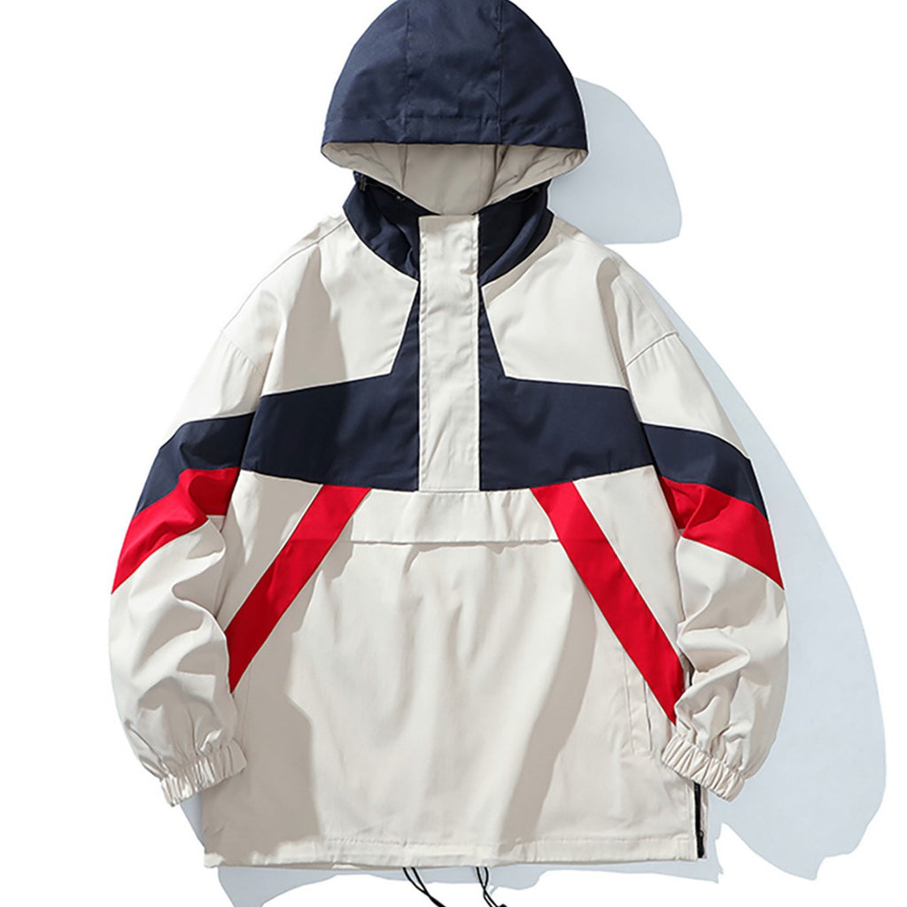 Street trendy women's hooded pullover jacket, spring and autumn medium thickness color matching loose medium and long polyester fiber top M-3XL full size