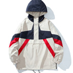 Street trendy women's hooded pullover jacket, spring and autumn medium thickness color matching loose medium and long polyester fiber top M-3XL full size