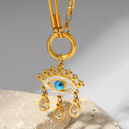 Stainless steel diamond-encrusted evil eye necklace