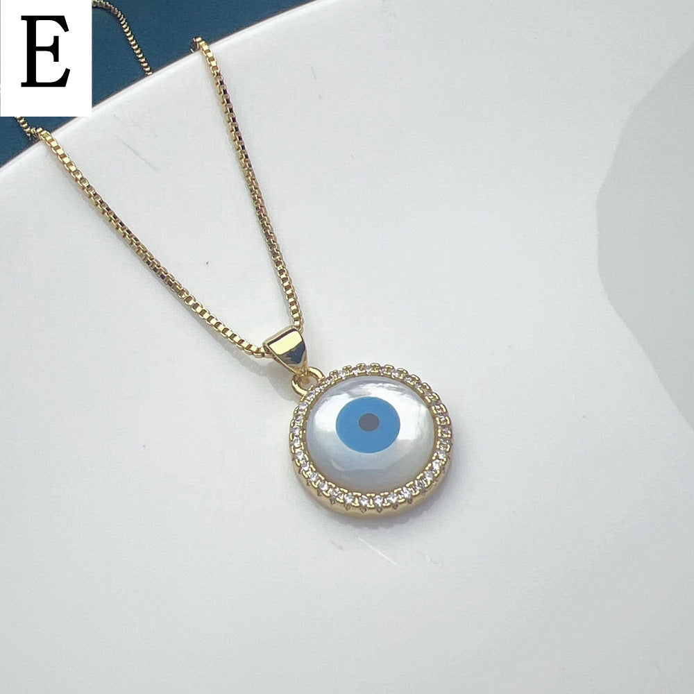 Evil Eye Necklace with Shell and Zircon Pendant