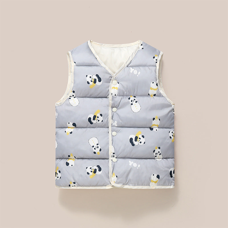 2025 autumn and winter new children's down cotton vest, boys and girls, medium and small children's warm vest, trendy vest inside and outside