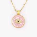 Natural Shell Inlay & Enamel Pink "Evil Eye" Necklace with Round Pendant