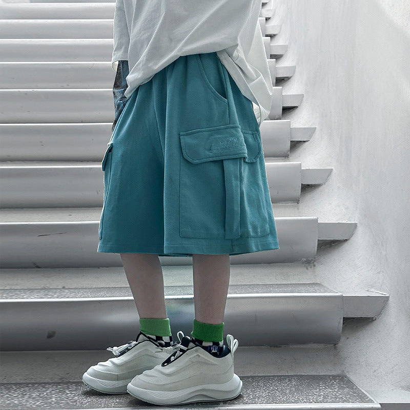 Campus-Style Cargo Shorts Mid-to-Older Kids' Knee-Length Shorts