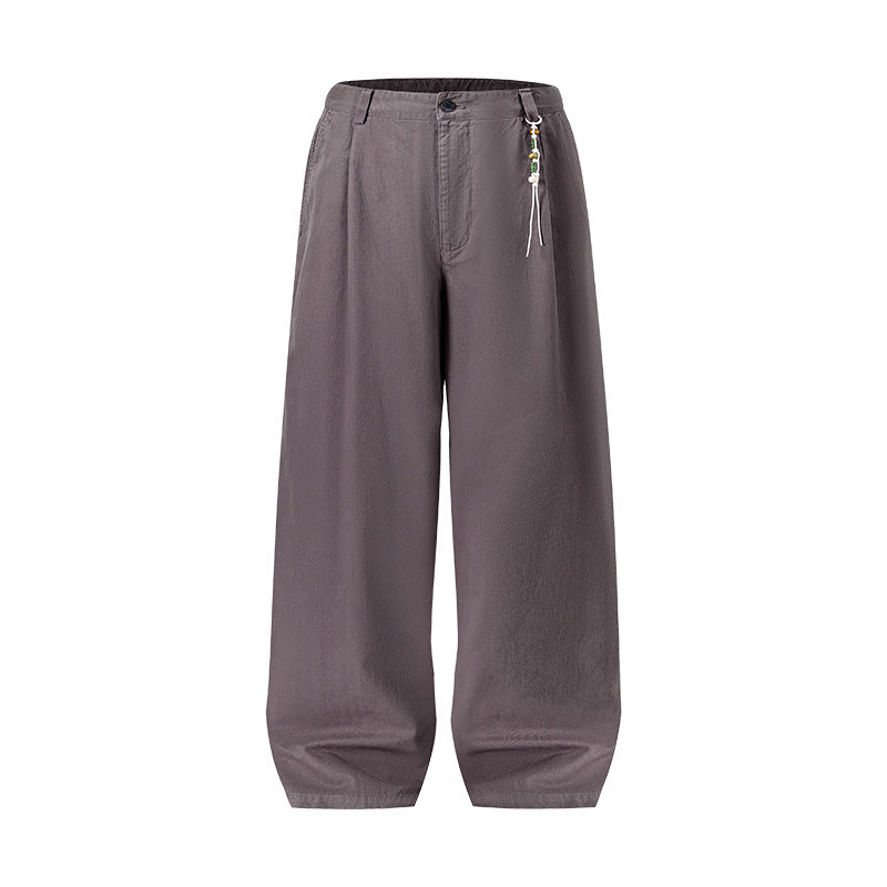 Washed Cotton Casual Straight-Leg Trousers