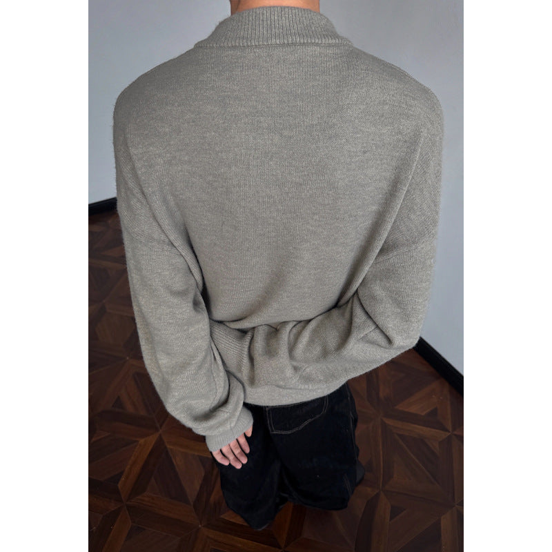 Men's Fall Winter Streetwear Henley Neck Loose Heavyweight Knit Sweater Jacket