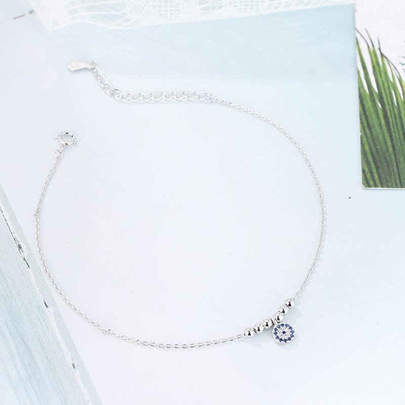 Turkish Evil Eye Silver Anklet