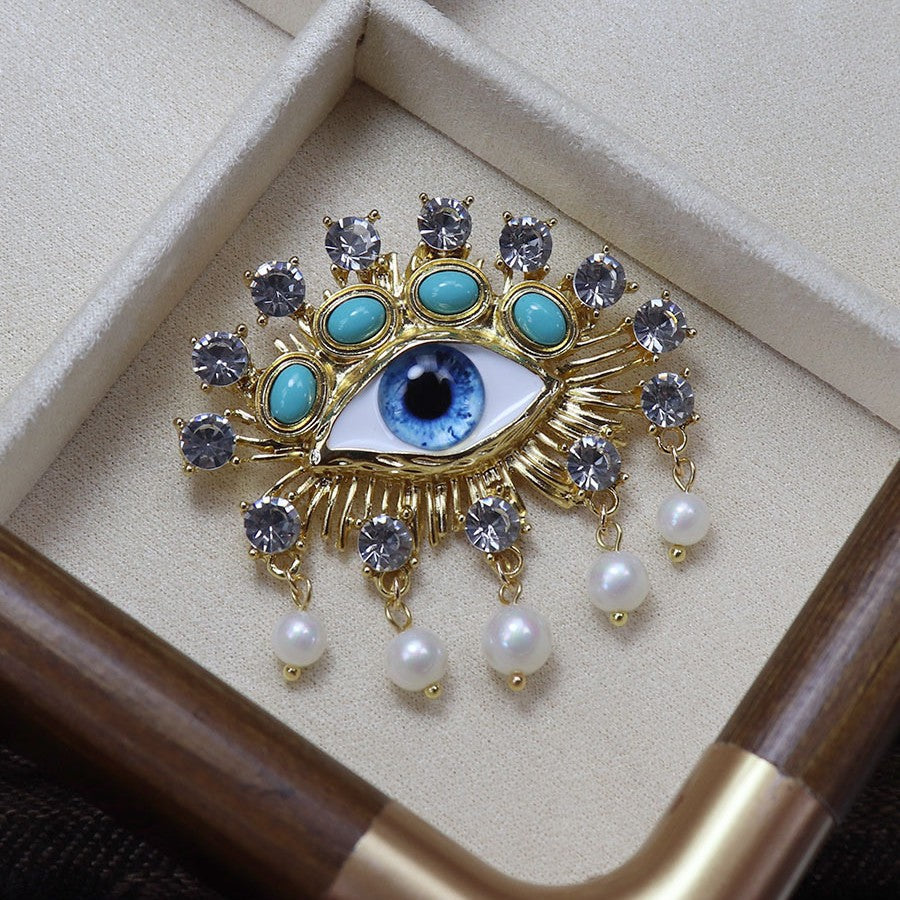 Baroque Pearl Evil Eye Brooch