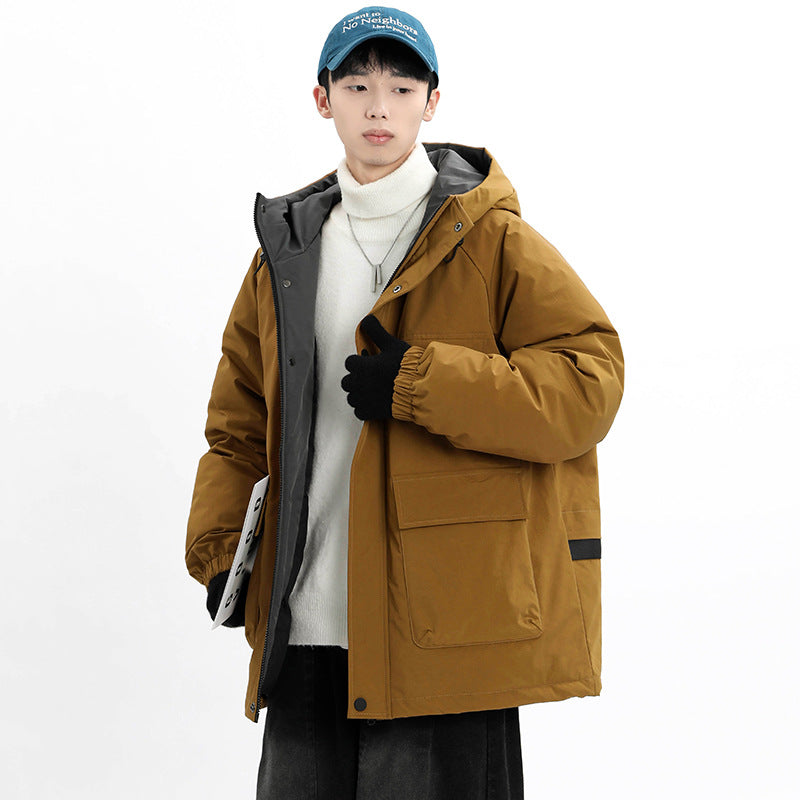 White duck down winter men's new, Korean version hooded thickened warm couple Internet celebrity down jacket