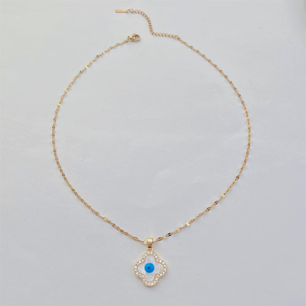 Four-Leaf Clover & Evil Eye Titanium Steel Necklace