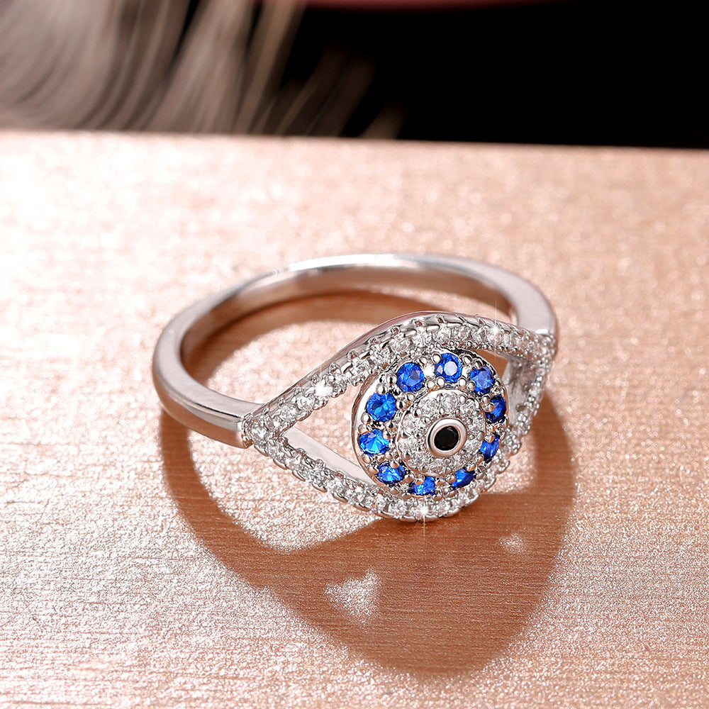 Copper Ring with Full Pavé Zircon and Evil Eye Design