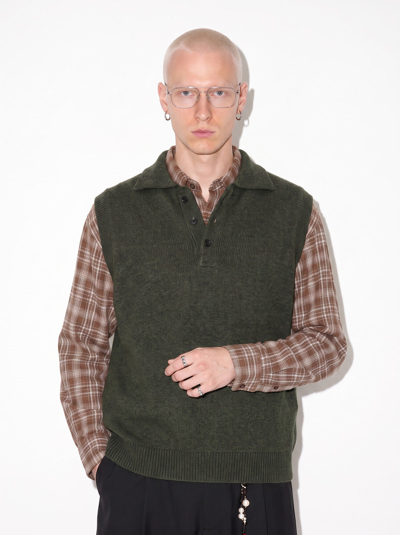 Sleeveless Collared Wool Knit Vest
