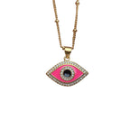 Oil-splashed zircon evil eye pendant necklace