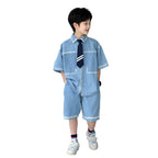 Boys Thin Short Sleeve Denim Casual 2-Piece Set, Kids Summer Outfit