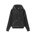 Color-block waffle-knit hoodie with beaded drawstring