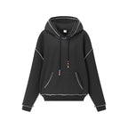 Color-block waffle-knit hoodie with beaded drawstring