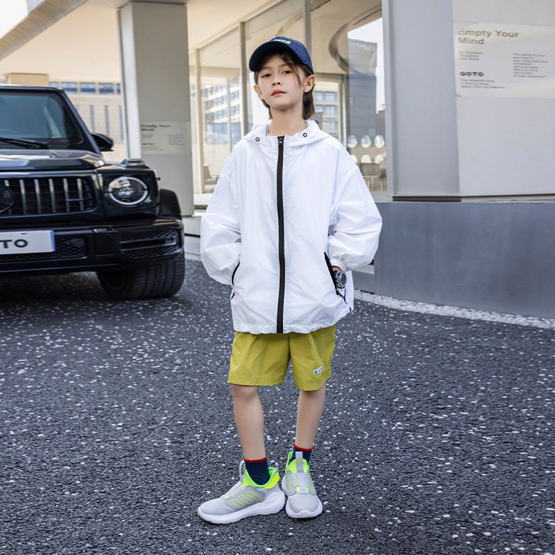 UPF50+ Lightweight, Breathable White Sun-Protection Jacket for Kids
