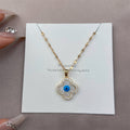 Four-Leaf Clover & Evil Eye Titanium Steel Necklace