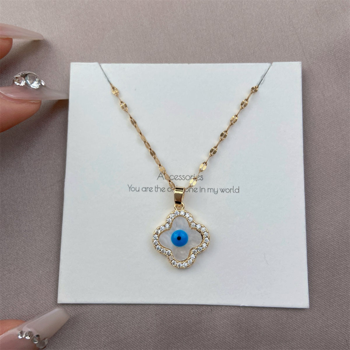 Four-Leaf Clover & Evil Eye Titanium Steel Necklace