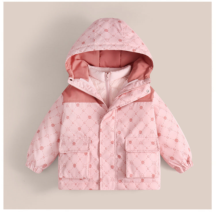 Autumn and winter children's down jacket two-piece set, boys and girls trendy jacket, windproof, waterproof and warm outdoor children's clothing [removable three-in-one]