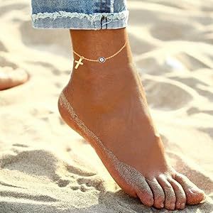 Minimalist Cross Evil Eye Anklet