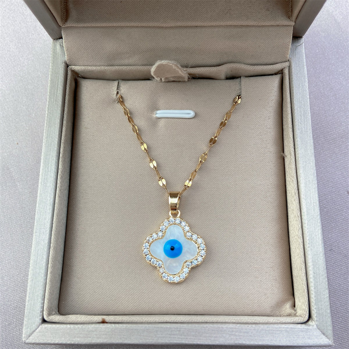 Four-Leaf Clover & Evil Eye Titanium Steel Necklace