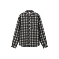 Lightweight plaid long-sleeve shirt-jacket with a small stand collar