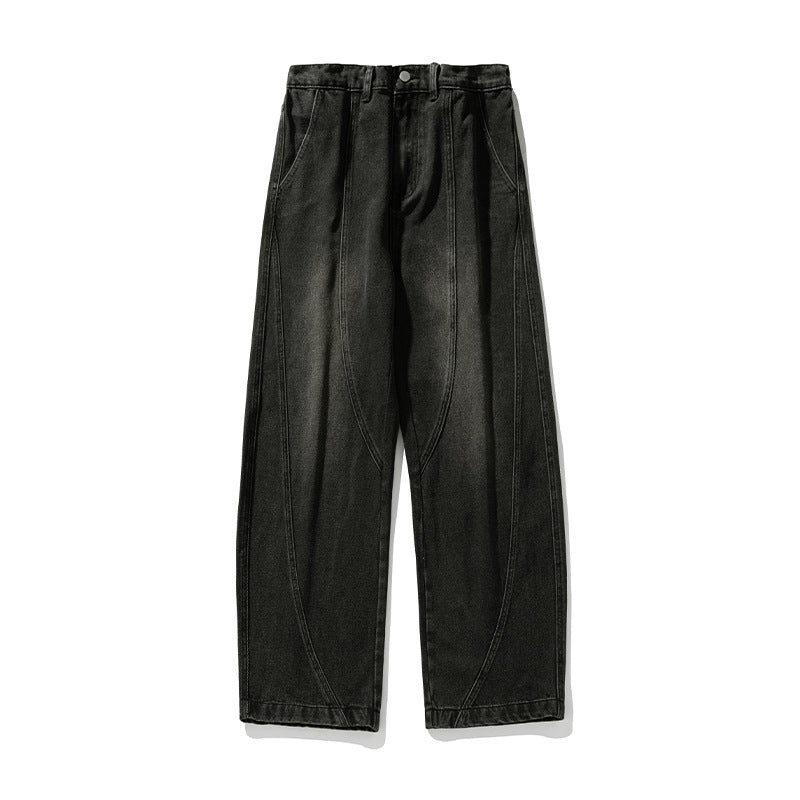Japanese spring new wide-leg jeans, men's retro scimitar pants with old split design, loose casual pants