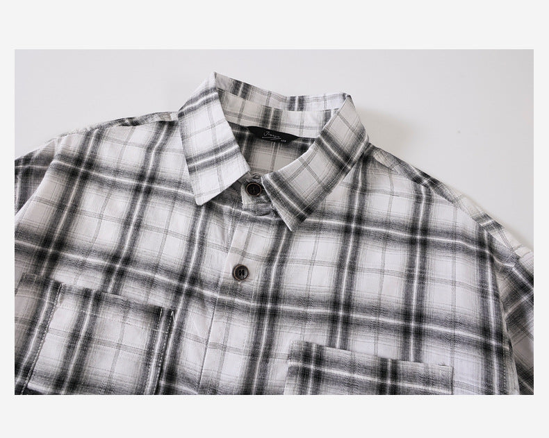 Boys' short-sleeve plaid shirt 100% cotton