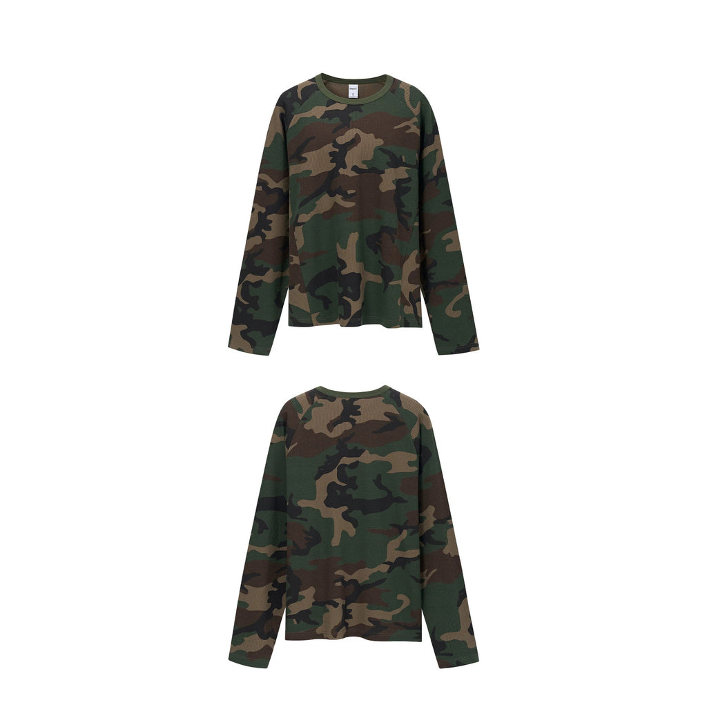 Street‑Style Waffle Knit Camo Long‑Sleeve T‑Shirt