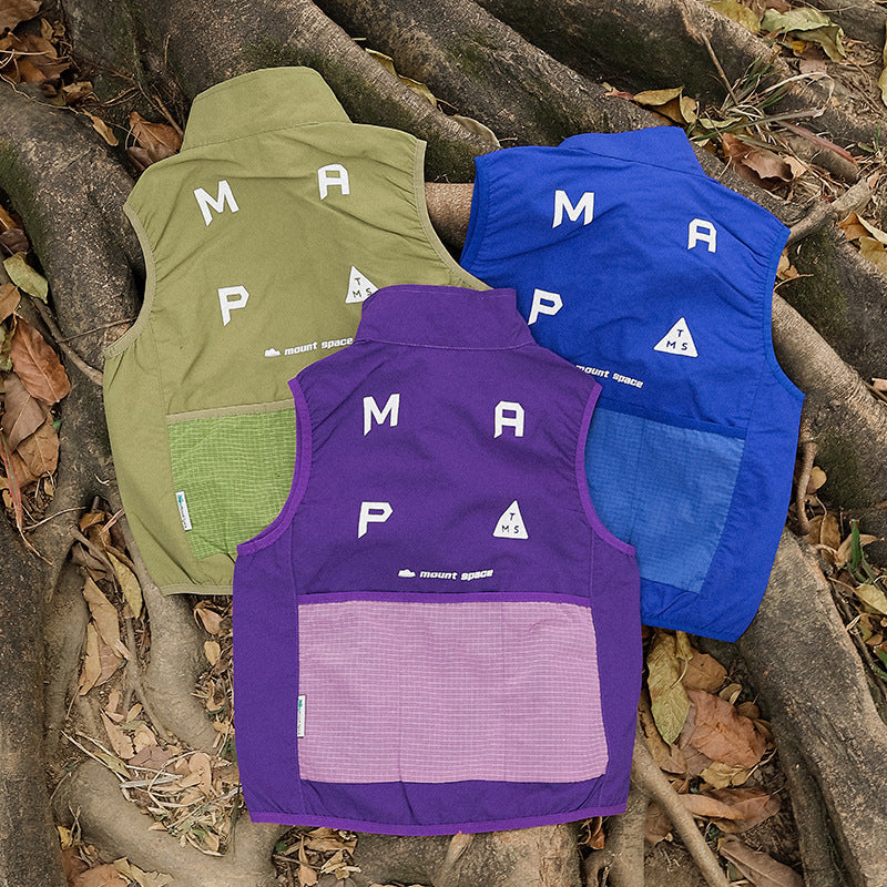 Middle and large children Mountain Style Plaid Color Block Stand Collar Vest