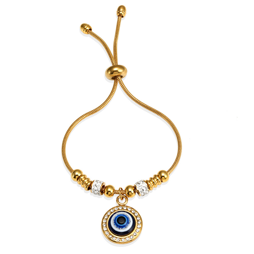 Evil Eye Stainless Steel Adjustable Pull-out Blue Eye Bracelet