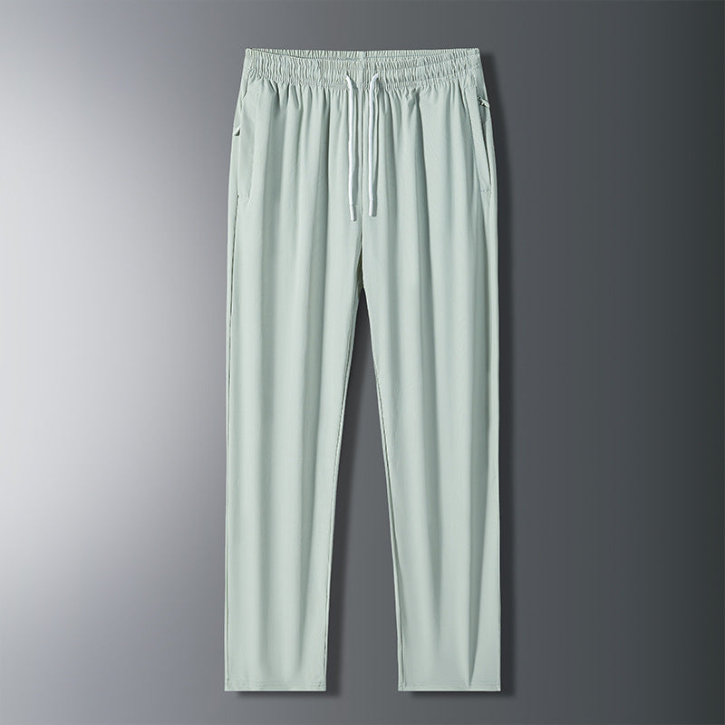 Unisex UPF 50+ Ice Silk Quick Dry Pants Thin Stretch Straight Cuffed Outdoor Casual Long Trousers