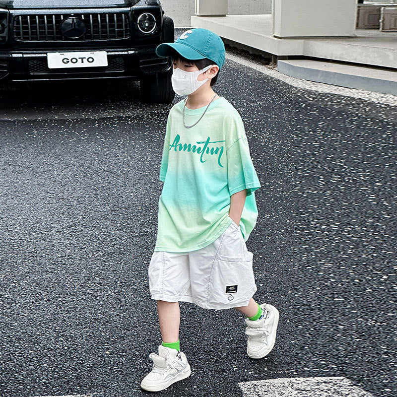 Boys Gradient Tie Dye Short Sleeve 2Pcs Set