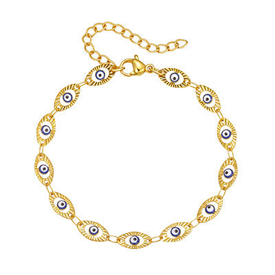 Evil Eye Bracelet Stainless Steel Gold Embossed