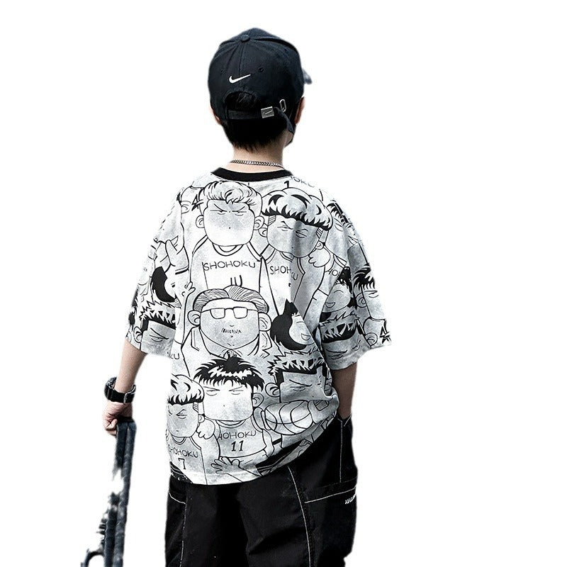 Kids Allover Print Cartoon Short Sleeve Tee