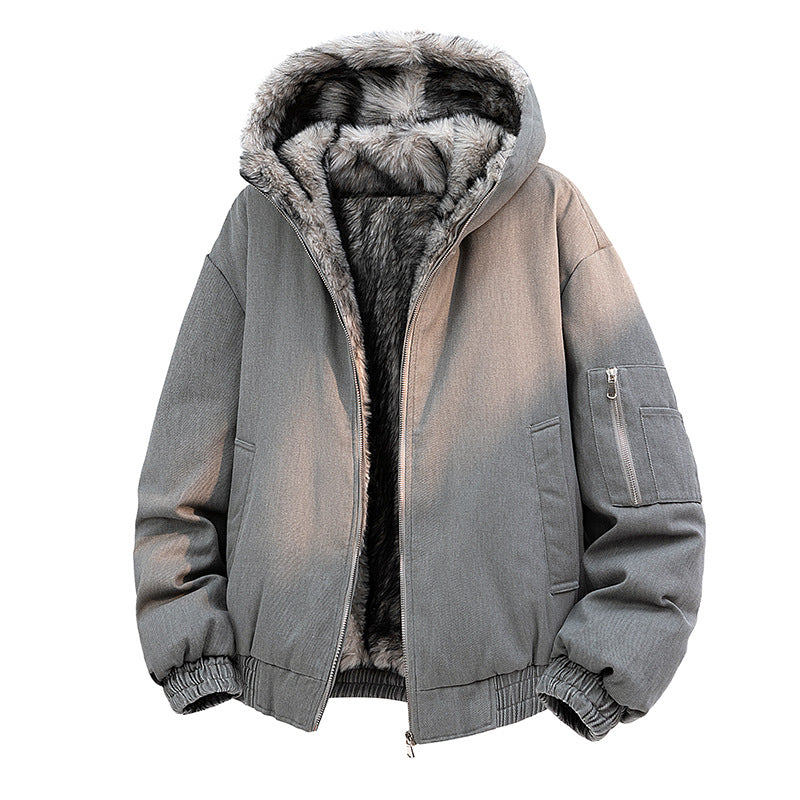 Men's Winter Oversized Hooded Fleece-Lined Warm Casual Denim Jacket