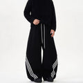 American Street Unisex Sweatpants - Striped Color-Block Wide-Leg Vintage Elastic Drawstring