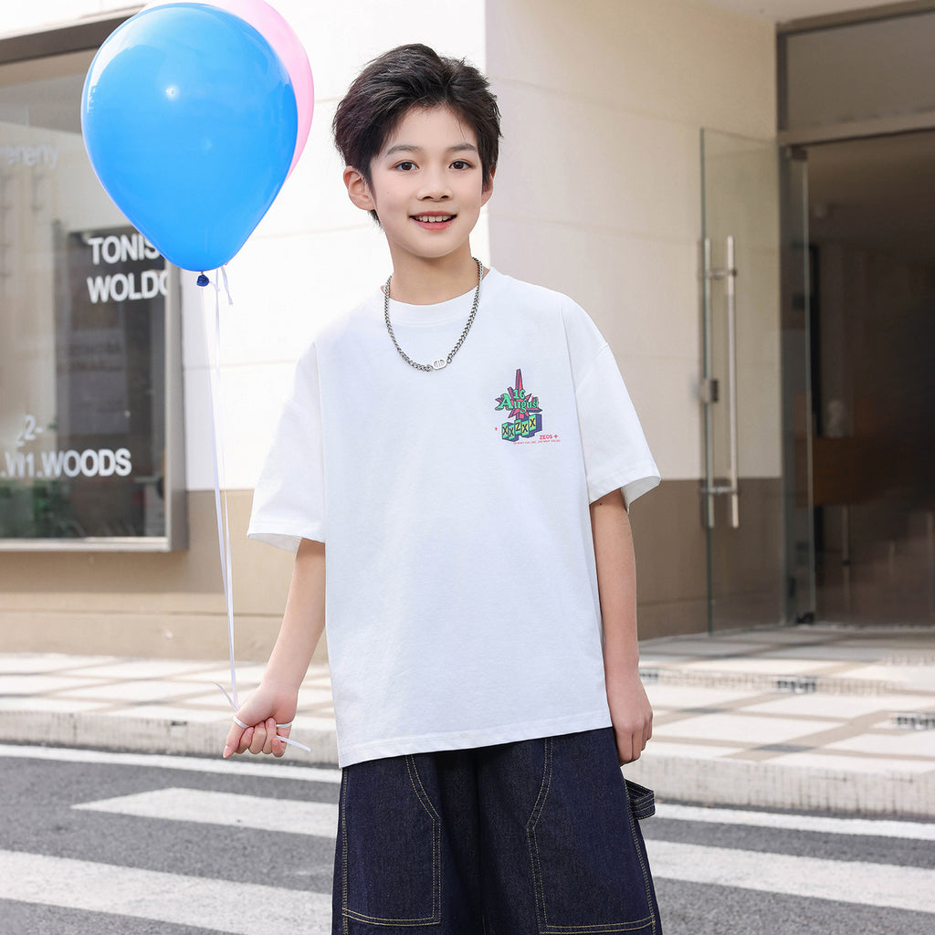 Boys' Lightweight Short-Sleeve T-Shirt with Car Print