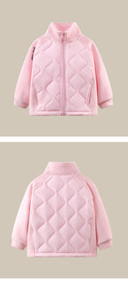 Small and medium-sized children's simple solid-color cotton clothes, boys' thickened wool liner high-necked zipper, green/pink/black warm children's clothing