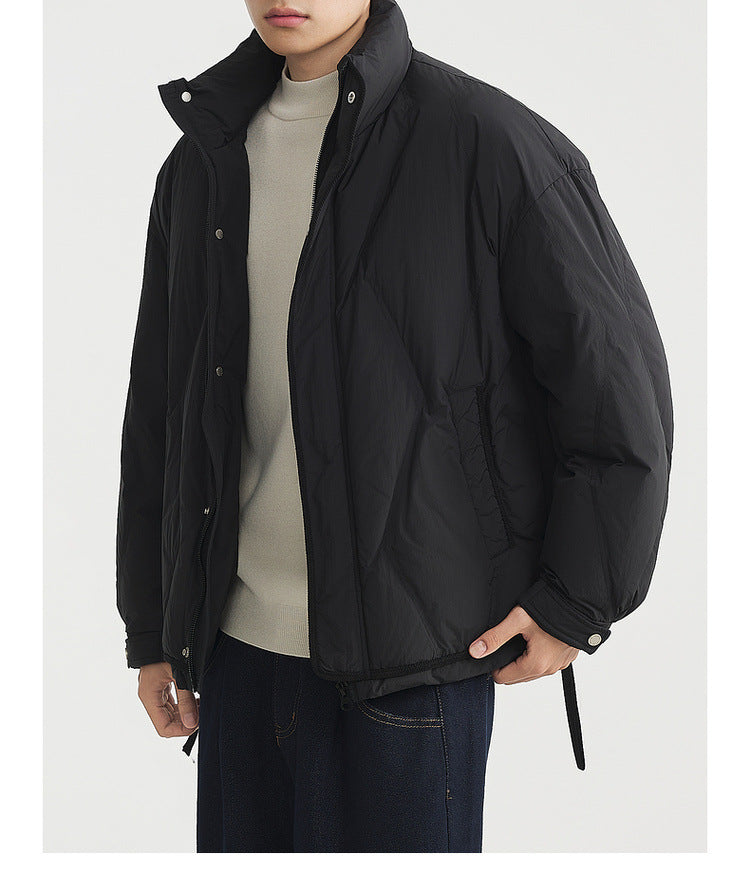 Men's Windproof Stand Collar Relaxed-Fit White Duck Down Jacket | 2025 Winter