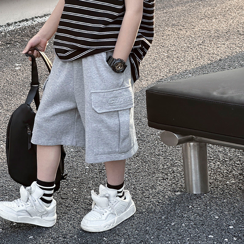 Campus-Style Cargo Shorts Mid-to-Older Kids' Knee-Length Shorts
