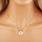 Natural Shell Inlay & Enamel Pink "Evil Eye" Necklace with Round Pendant