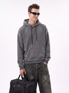 Color-block waffle-knit hoodie with beaded drawstring