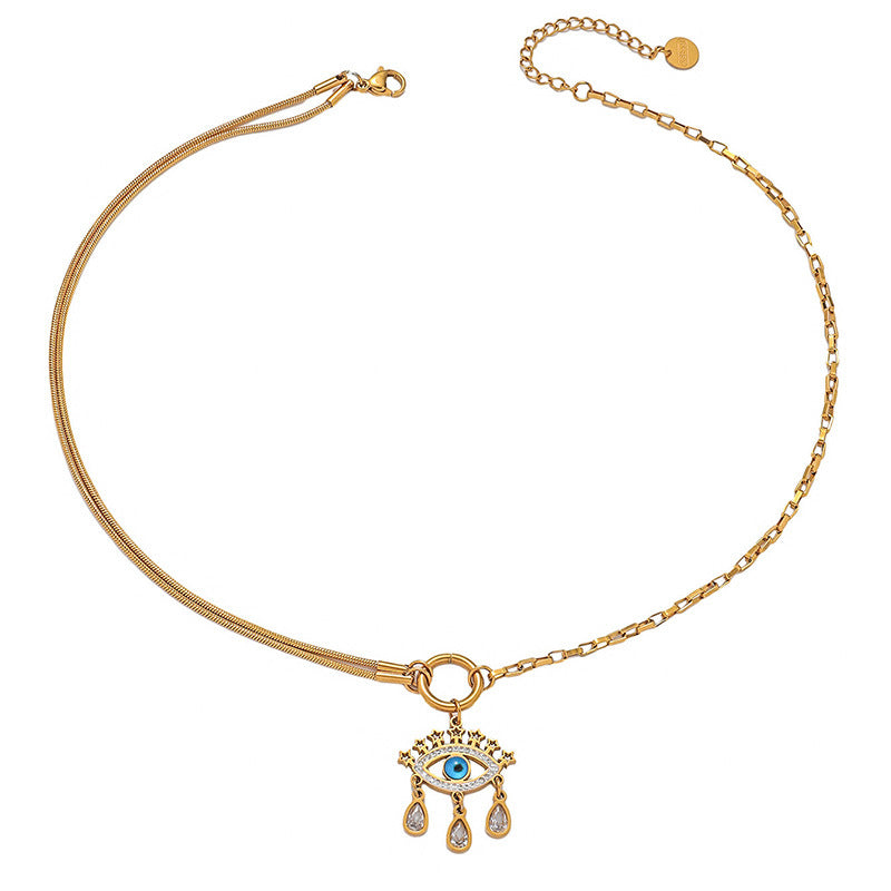 Stainless steel diamond-encrusted evil eye necklace