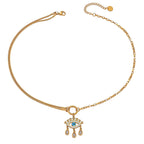 Stainless steel diamond-encrusted evil eye necklace