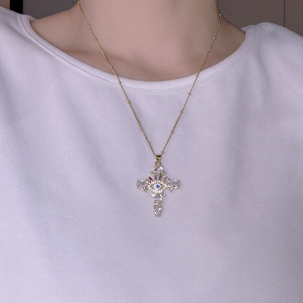 Zircon Evil Eye Cross Pendant Necklace