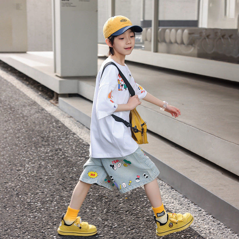 Boys Cartoon Print Short Sleeve Cotton T-Shirt