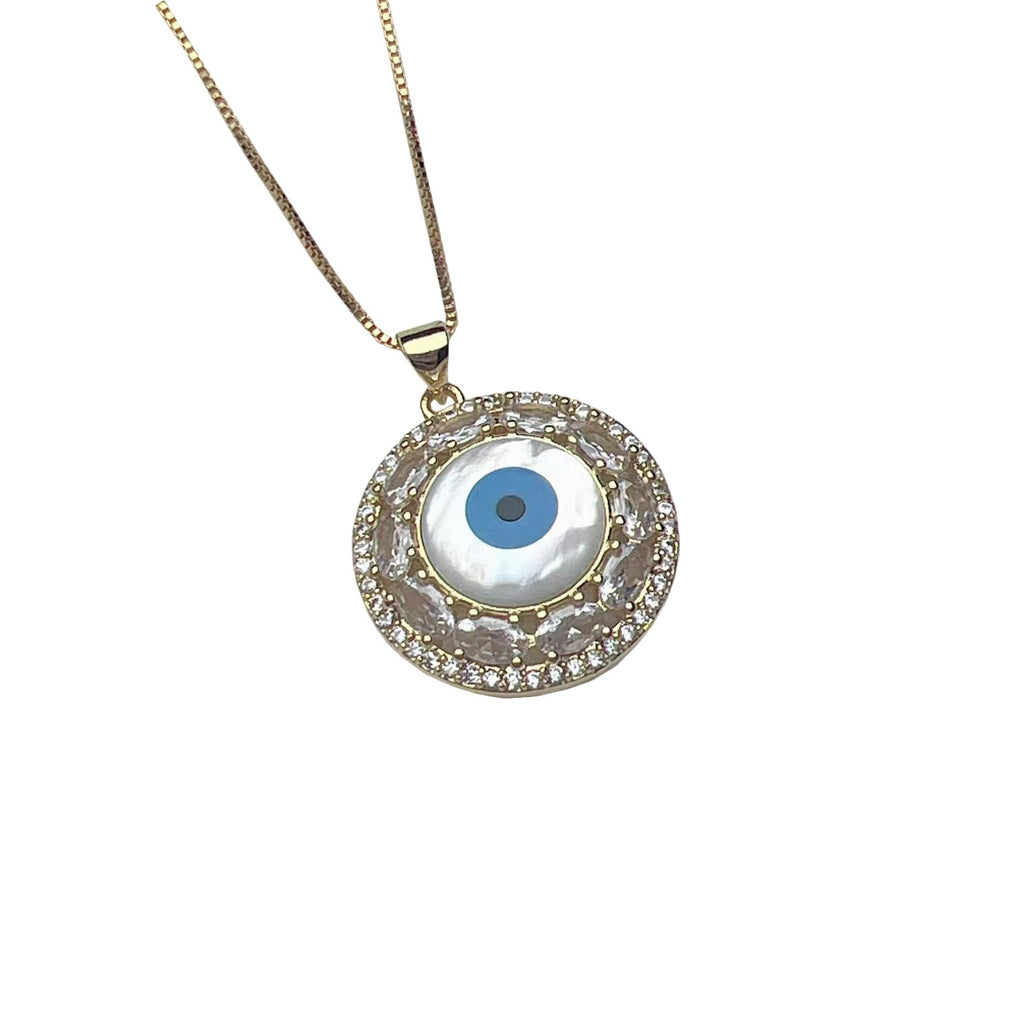 Evil Eye Necklace with Shell and Zircon Pendant