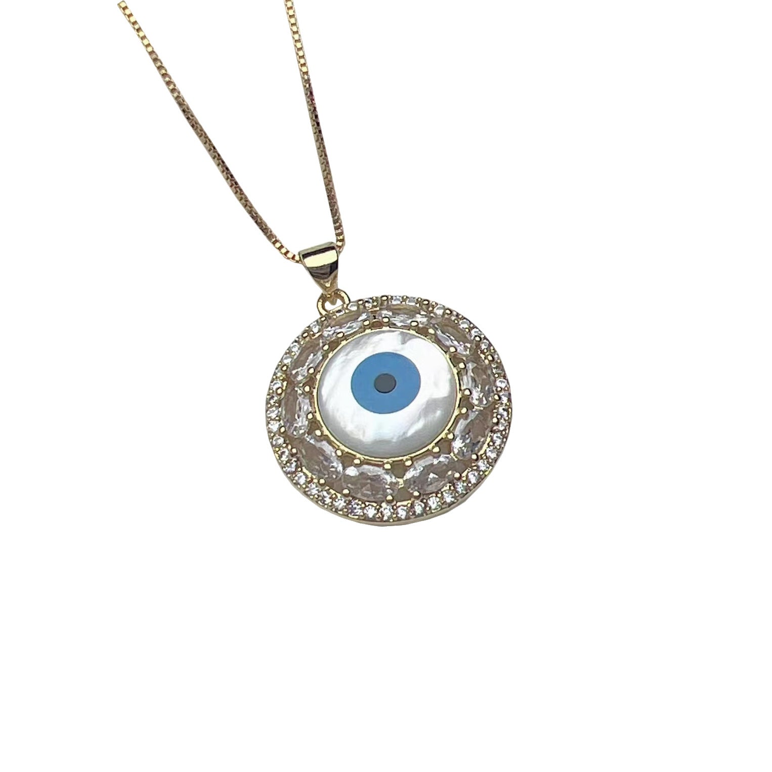 Evil Eye Necklace with Shell and Zircon Pendant